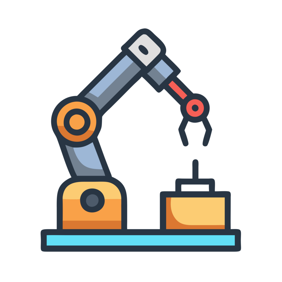 Robotic arm icon performing task with precision in industrial setting high-tech environment aerial view png