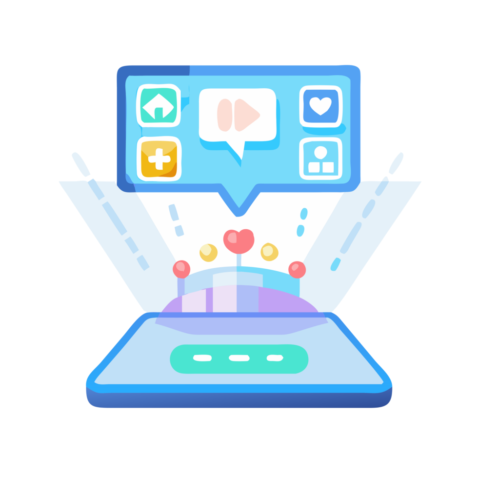 Interactive holographic interface icon with floating screen digital workspace modern design virtual environment user-centric concept png
