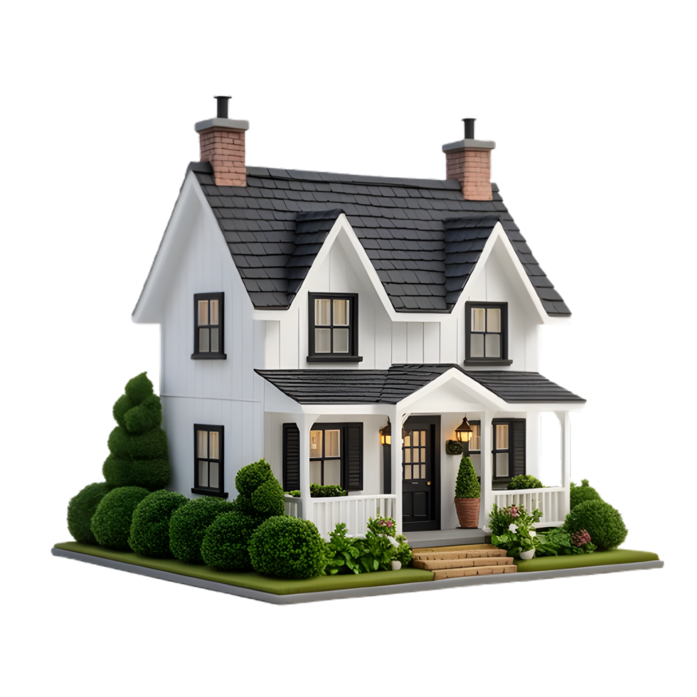 Two-story white house with elegant architecture png