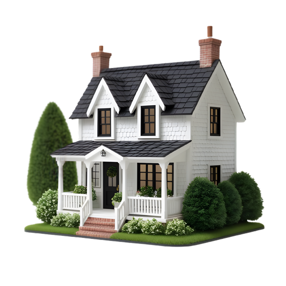 Graceful two-story white house architecture png