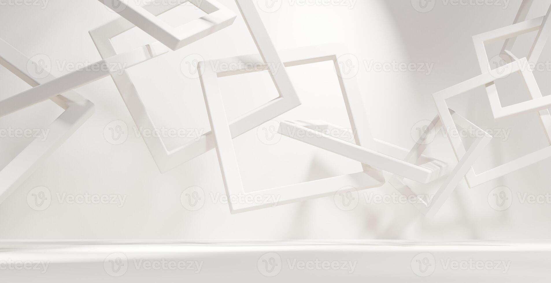 Square frame white objects backdrop empty interior studio room background 3d rendering photo