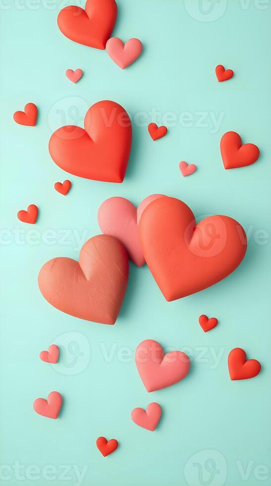Romantic valentine hearts on blue background,vertical photo