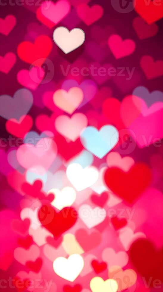 Falling hearts background. Many blurry pink hearts cascade down in a romantic, dreamy design. photo