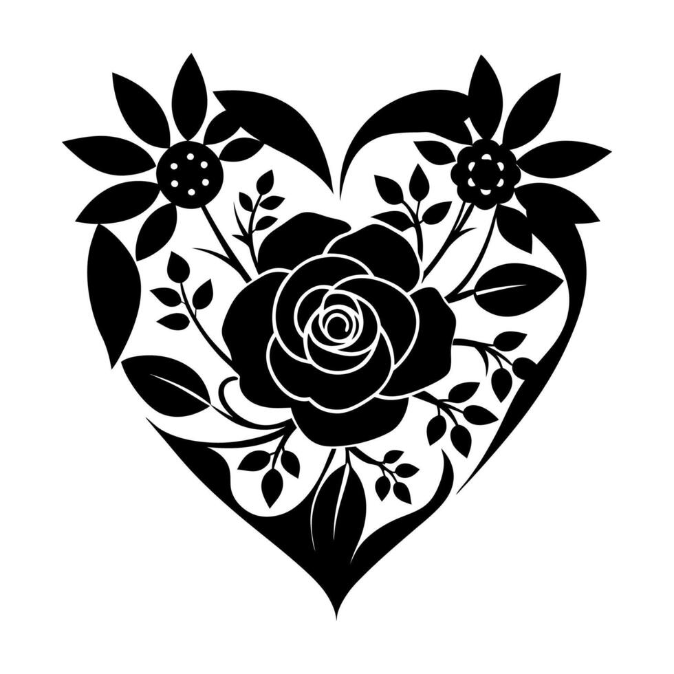 Charming Black White Flower Heart Design vector