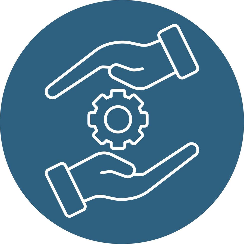 Two hands holding a gear wheel icon vector