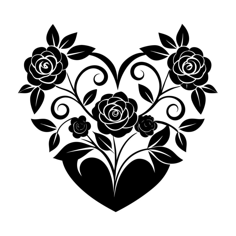 Unique Monochrome Rose Heart Decorative Image vector