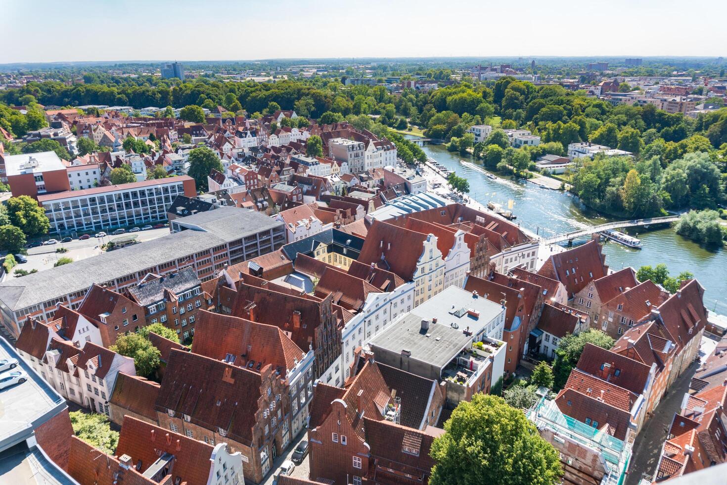 Lubeck, Germany-august 12, 2022-view of Lubeck from the St. Peter's tower during a sunny day photo