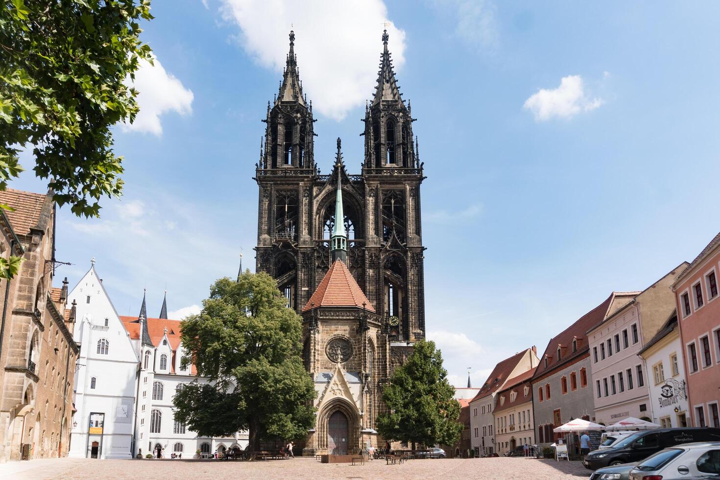 Meissen, Germany-august 17, 2022-front view of Meissen Cathedral during a sunny day in the town center photo