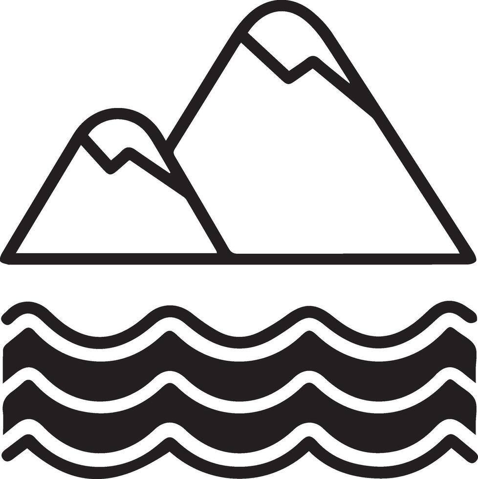mountain outline icon with the ocean vector