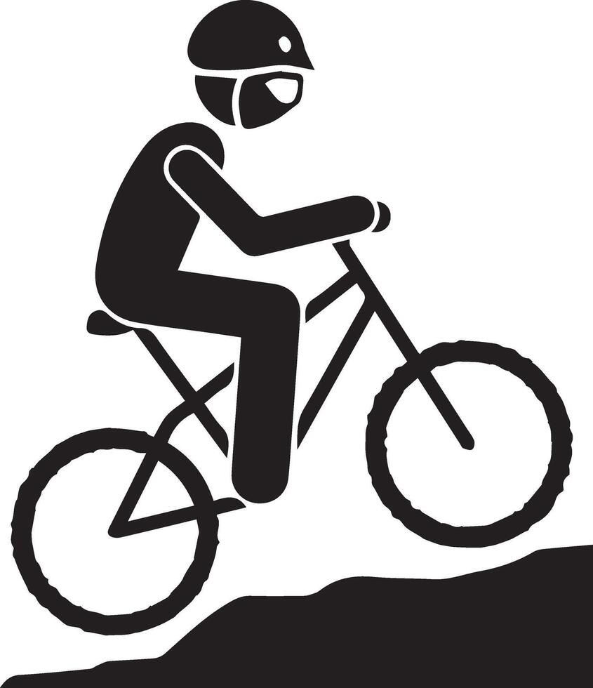 a man climbing mountain with bycicle vector
