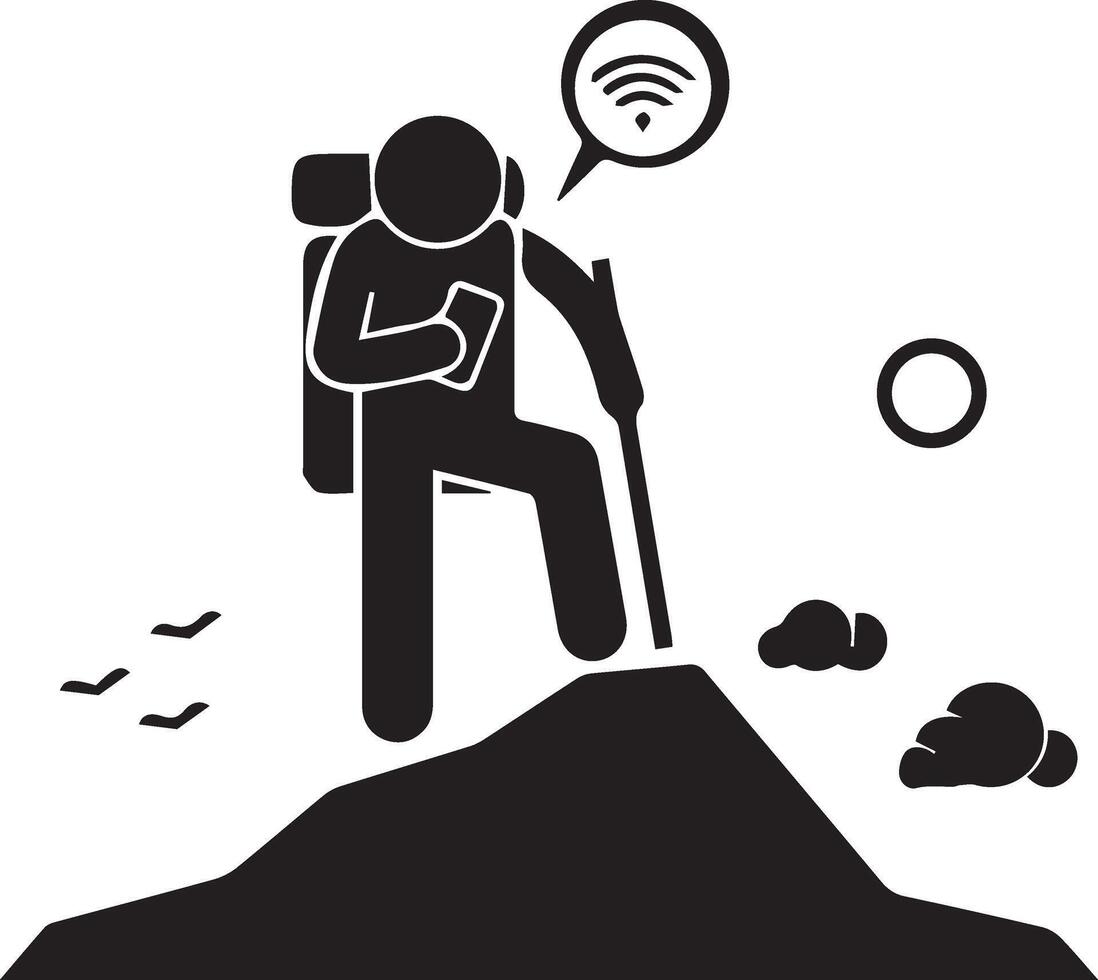 a man climbing mountain use a signal vector