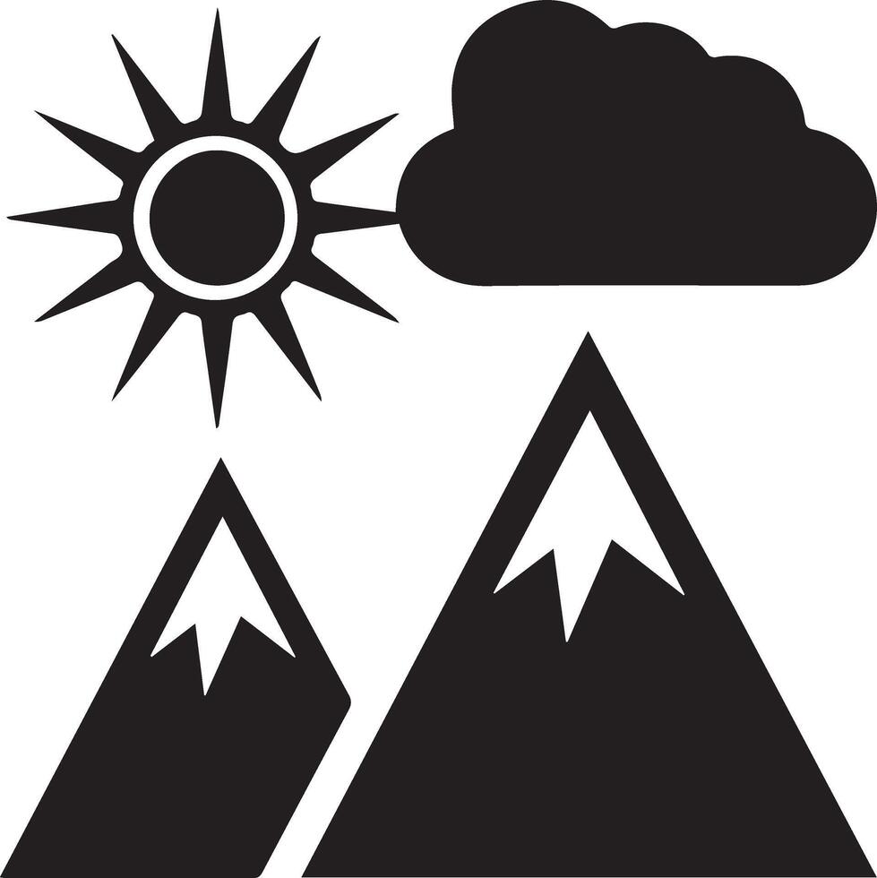 clipart of the mountain, sun and cloud vector