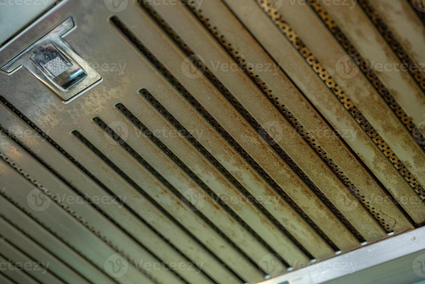 Oil stained on cooker hood filters. Clean your filters every two to three months, depending on your cooking habits. photo