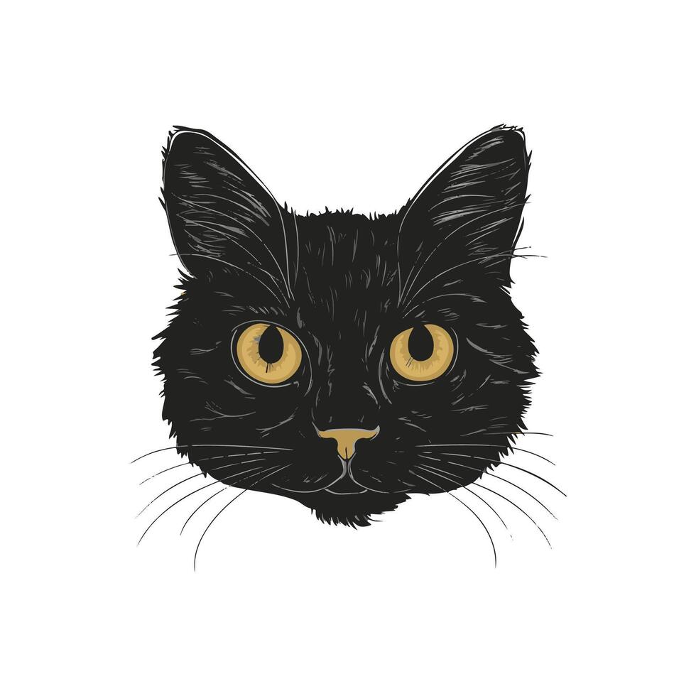 Intriguing Black Cat Portrait, Close-up, Line Art Style vector