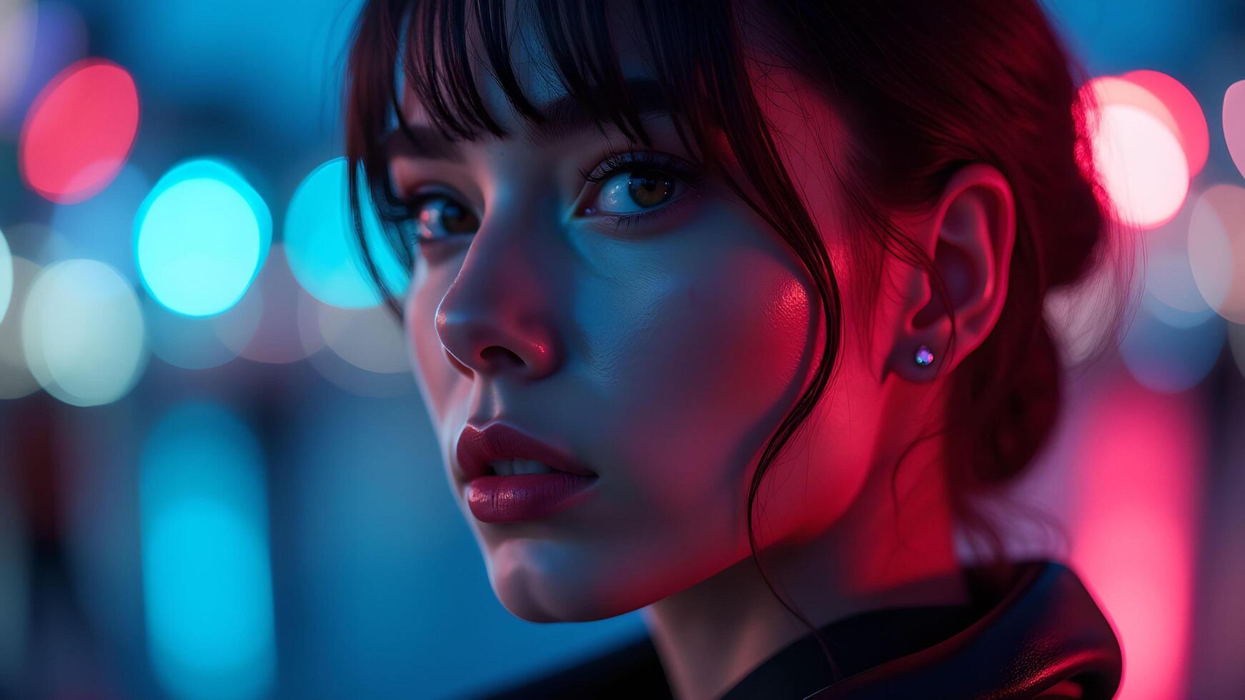 Girl with Neon Light Background photo