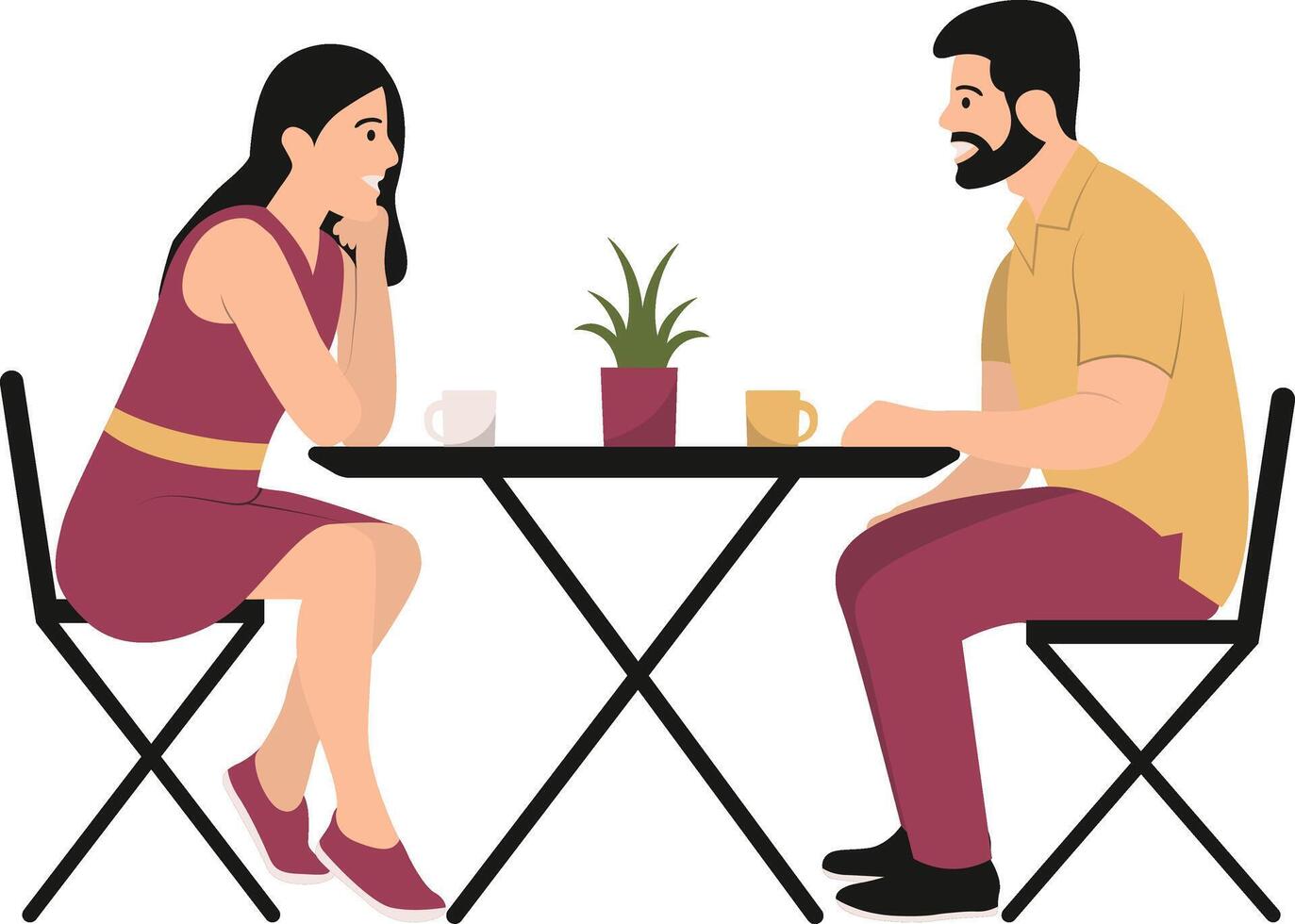 Person Sitting in Cafe with Flat Design. vector