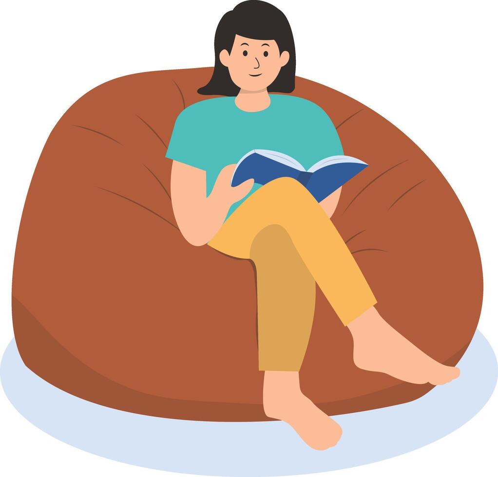 People Reading Book in Sitting Pose. vector