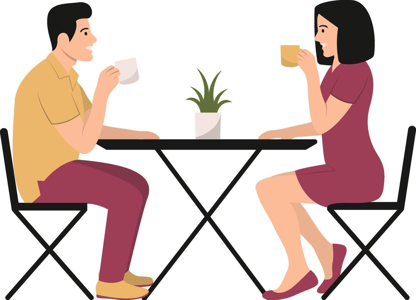 Person Sitting in Cafe Isolated on White Background. vector