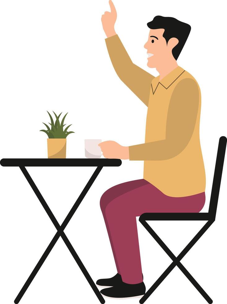 Person Sitting in Cafe with Cartoon Design vector