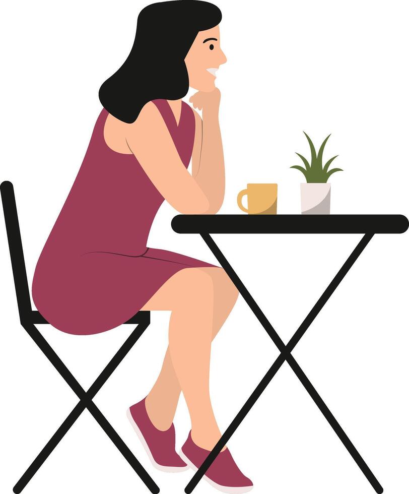 Person Sitting in Cafe Isolated on White Background vector