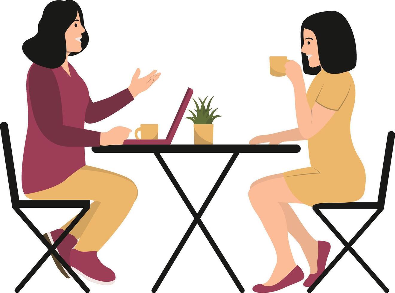 Person Sitting in Cafe with Cartoon Style. vector