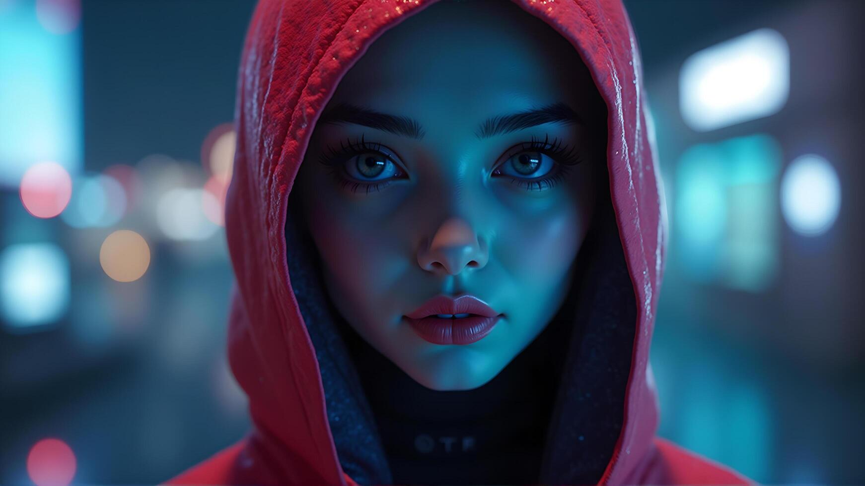 Mysterious hooded woman gaze at night photo