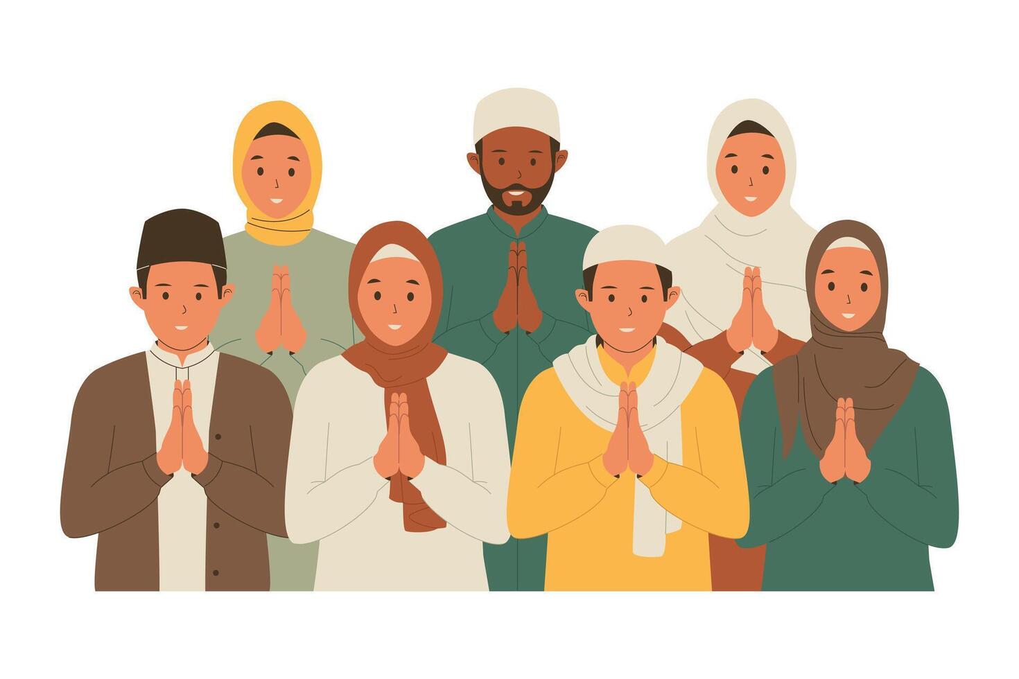Group of muslim people with greeting signs vector