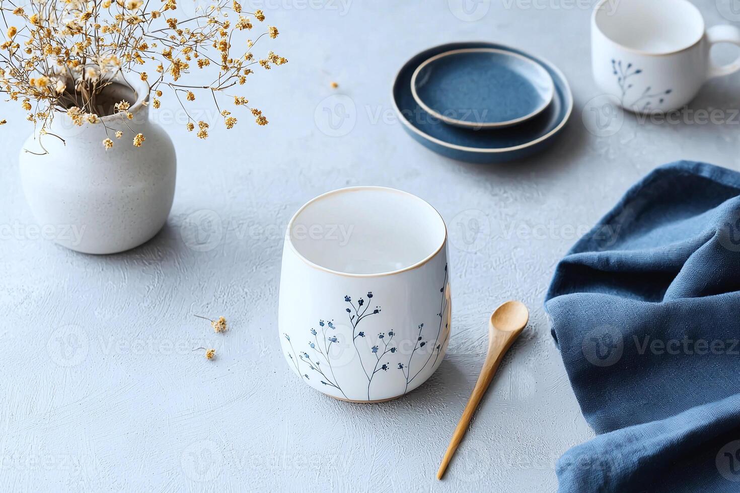 An artisan painting intricate floral patterns on fine porcelain, embodying handmade luxury photo