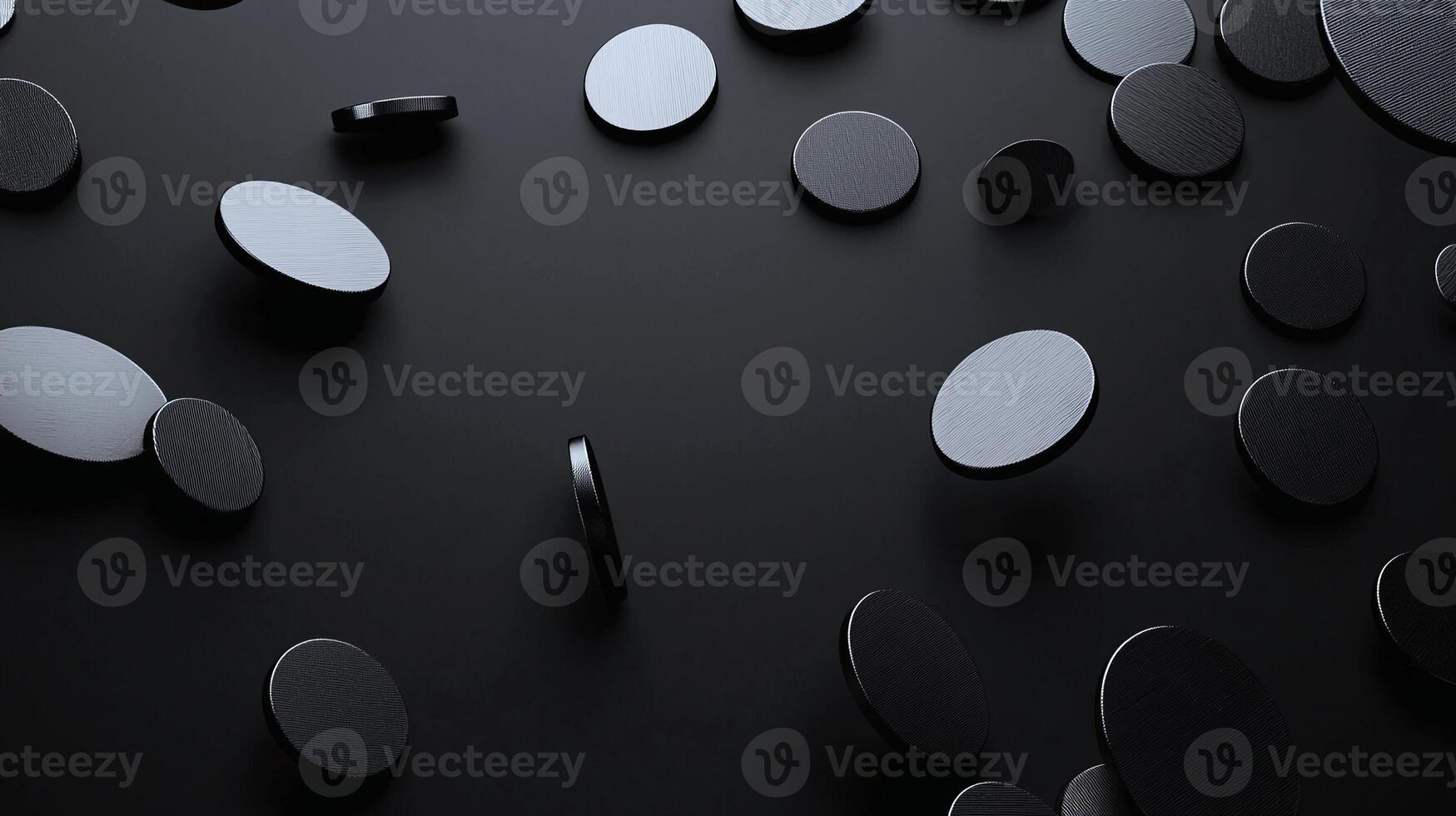 Thin metallic shapes hover on a matte black backdrop, showcasing futuristic minimalist design photo
