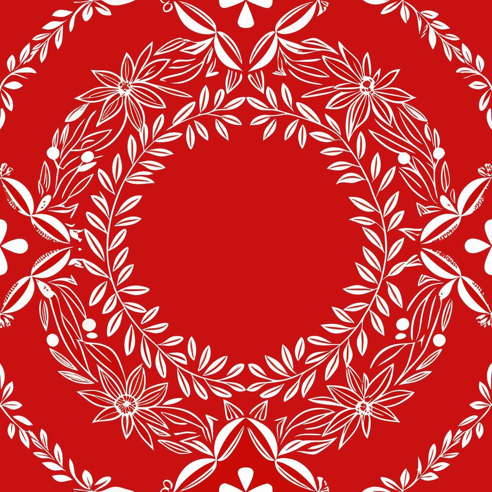 Seamless geometric floral wreath pattern minimalist design vibrant red background decorative art for modern spaces vector