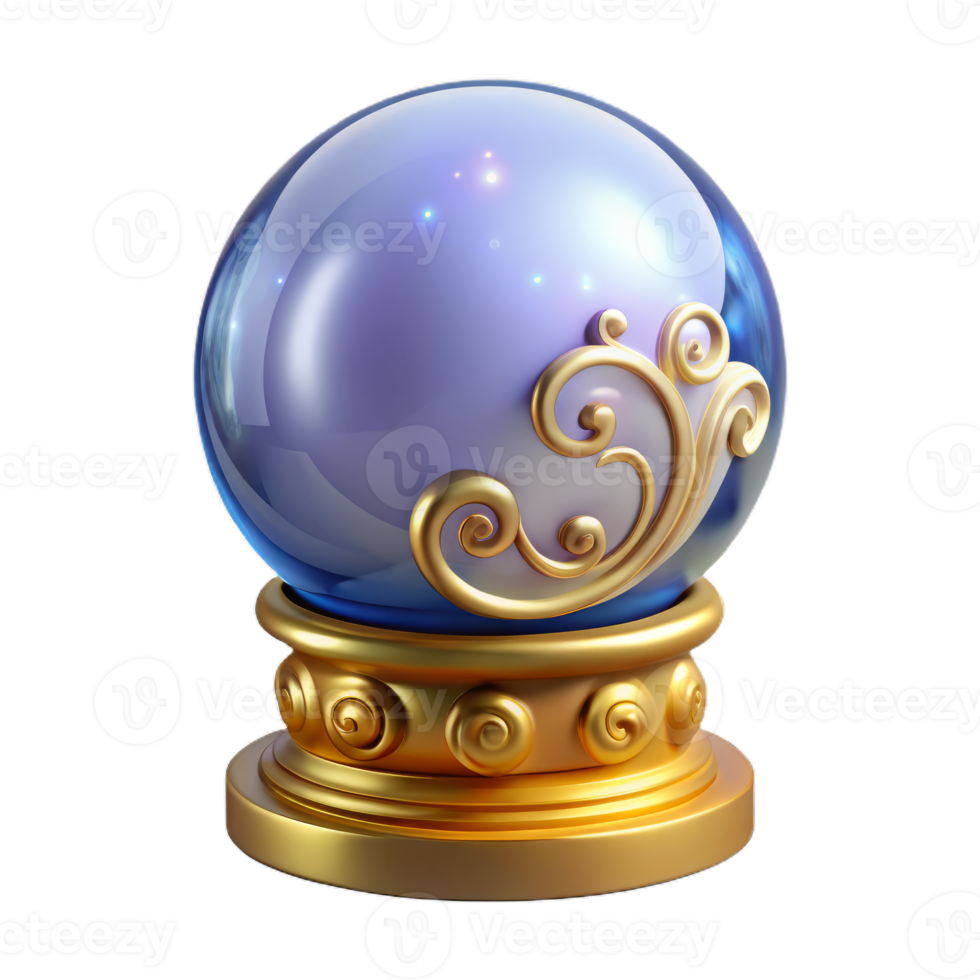 A crystal ball with gold and purple swirls png