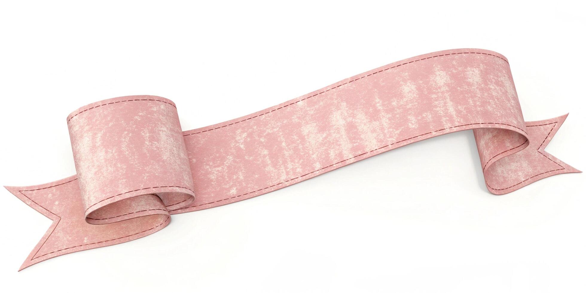 Pink ribbon banner with gold ornament isolated white background for your design event. photo