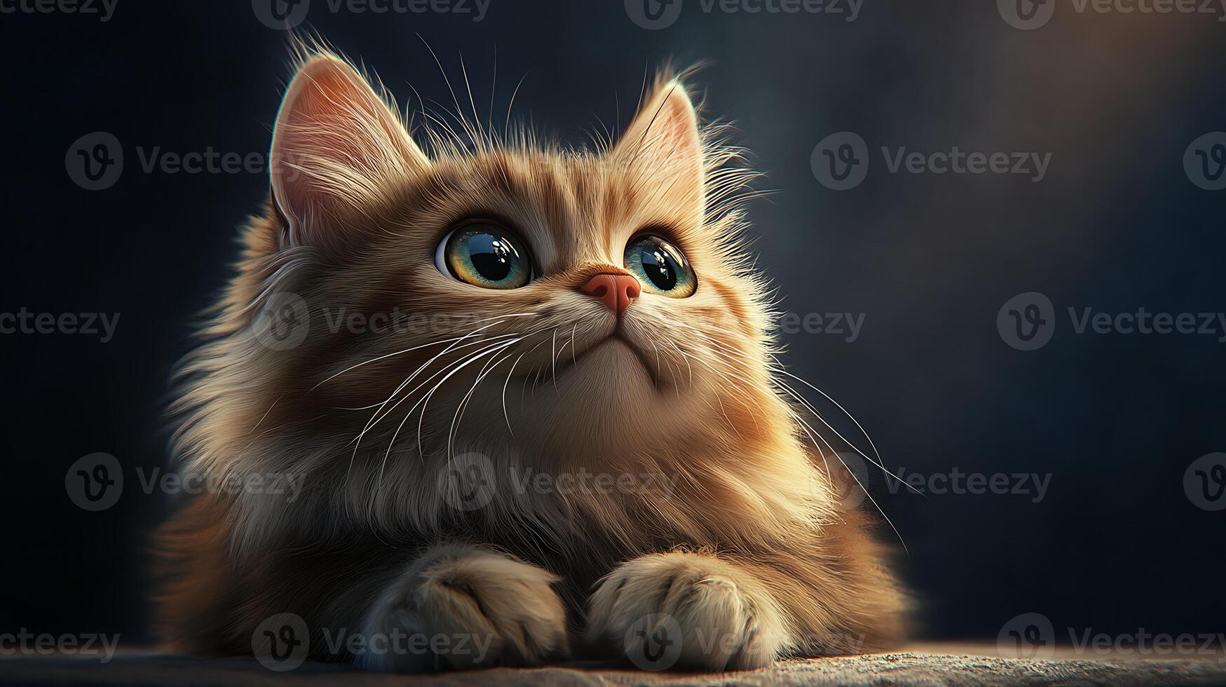 a cat is looking up at the camera photo
