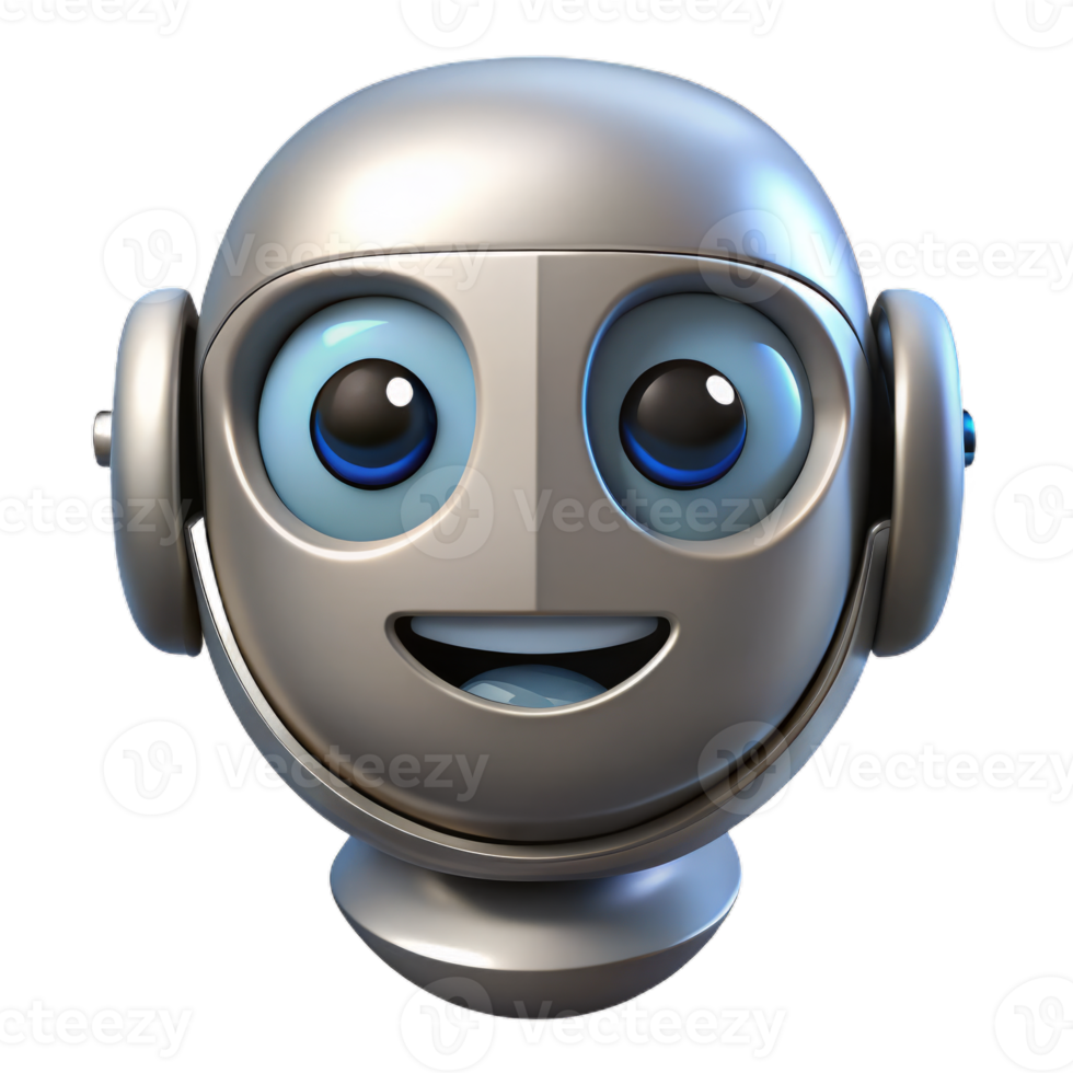 A robot head with blue eyes and a smile png