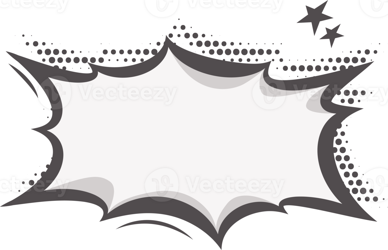 Manga speech bubble. Comic text frame. Pop art halftone dotted effect. Balloon chat shape for dialog. Cloud for shock shout and scream action messages. Irregular cartoon decoration png