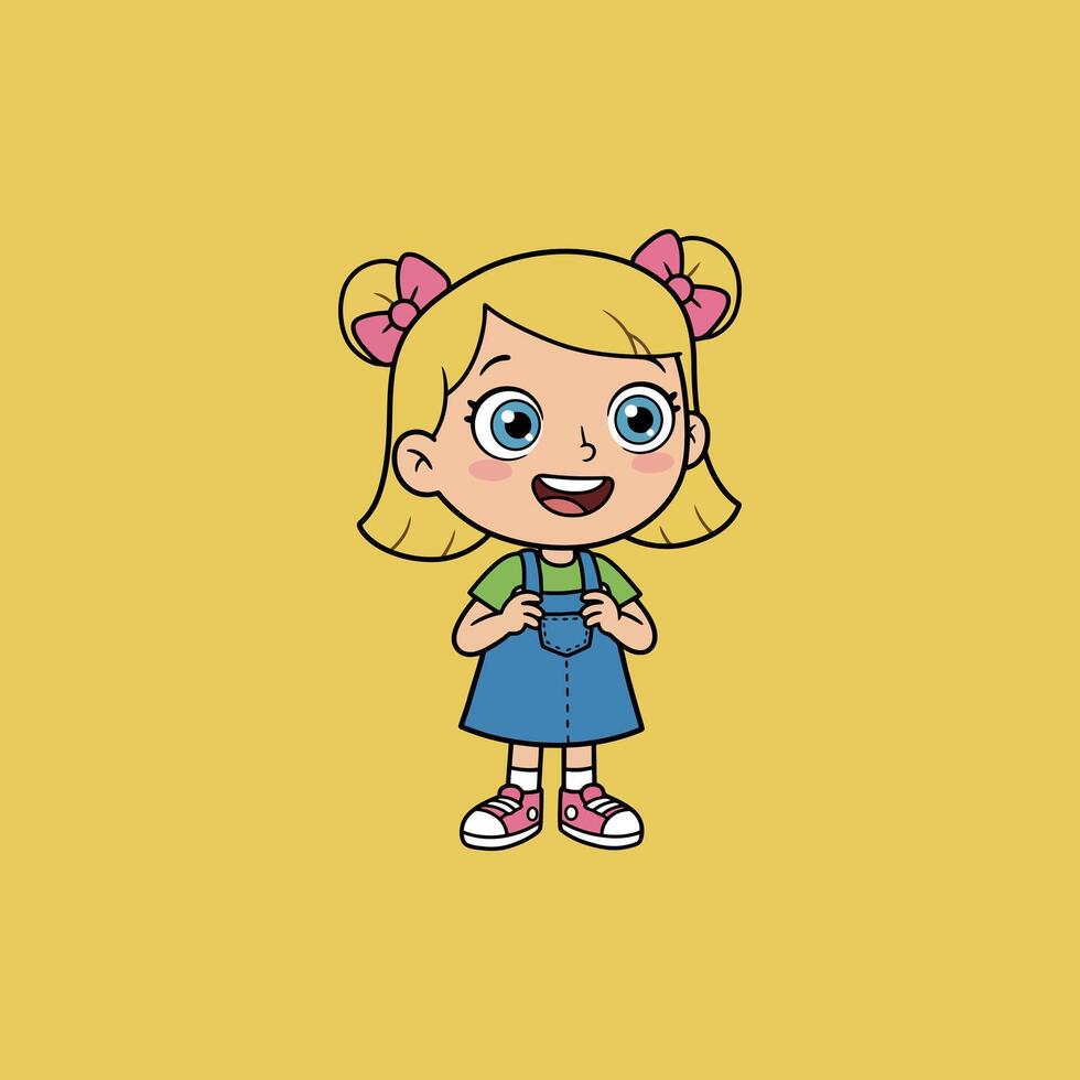 Joyful Little Girl Cheerful Cartoon Illustration vector
