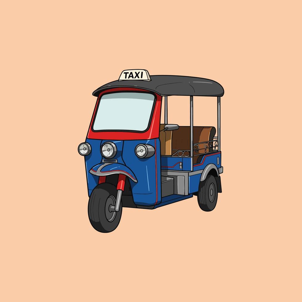 Tuk-Tuk Taxi A Vibrant, Hand-Drawn Illustration vector