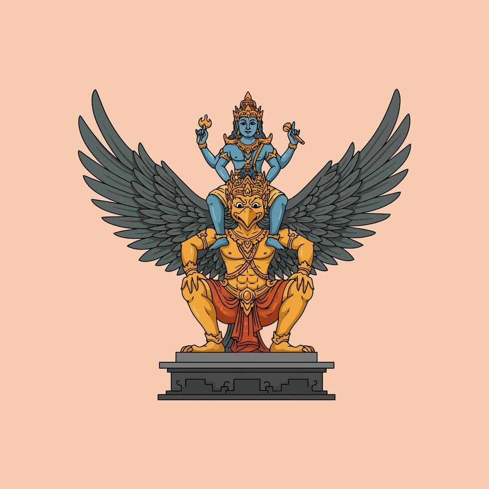 Majestic Garuda Statue A Vibrant Balinese Illustration vector