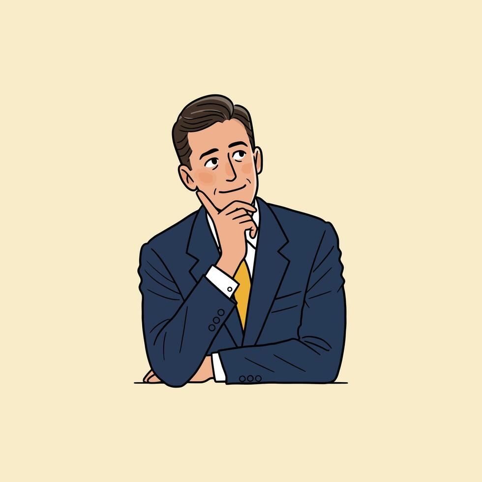 Contemplative Businessman A Retro-Styled Illustration vector