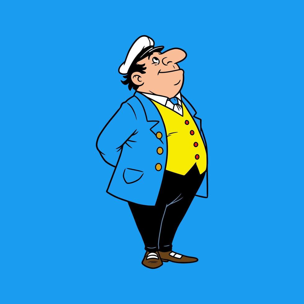 Jolly Captain A Retro Cartoon Character in Vibrant Blue vector