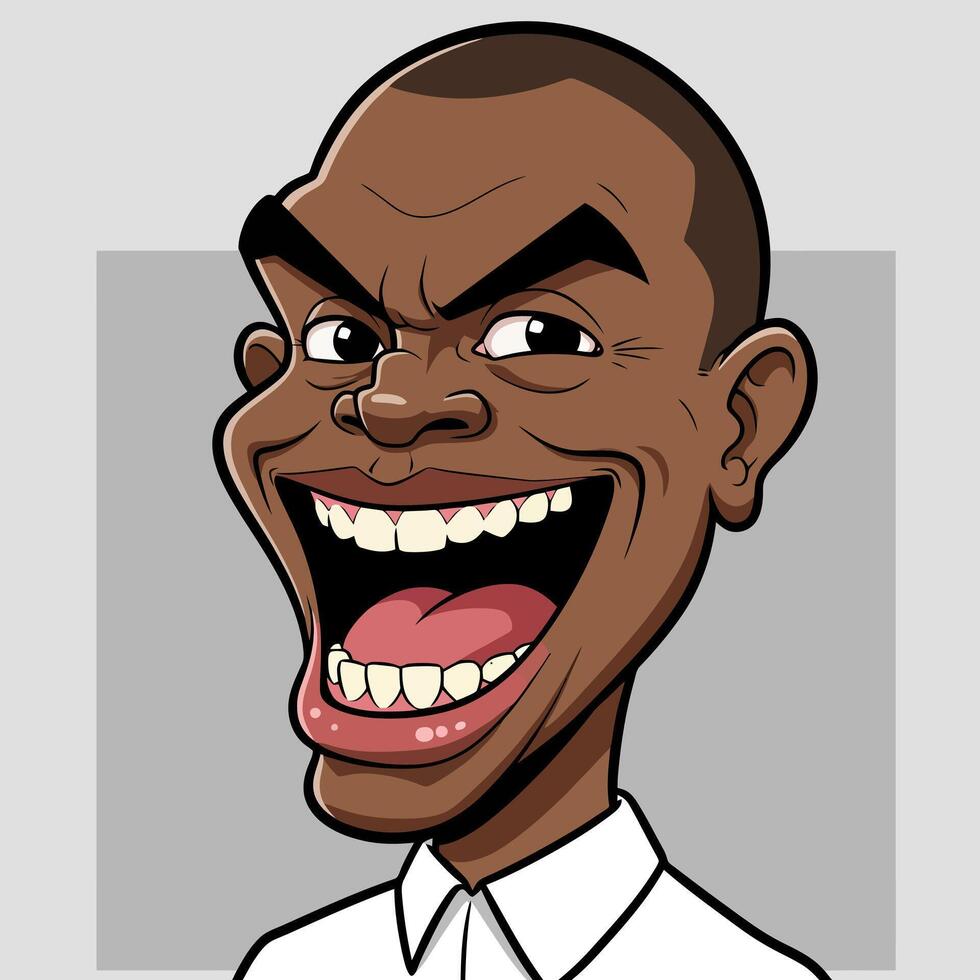 Joyful Cartoon Portrait Exuberant Man's Broad Laugh vector