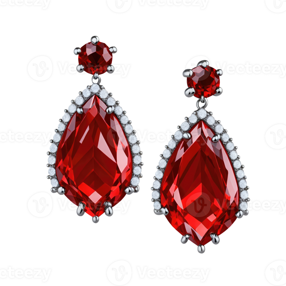 Beautiful red diamond earrings isolated on transparent background png