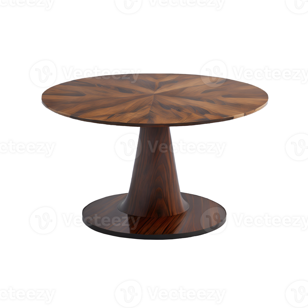 Modern wooden round coffee table isolated on transparent background png