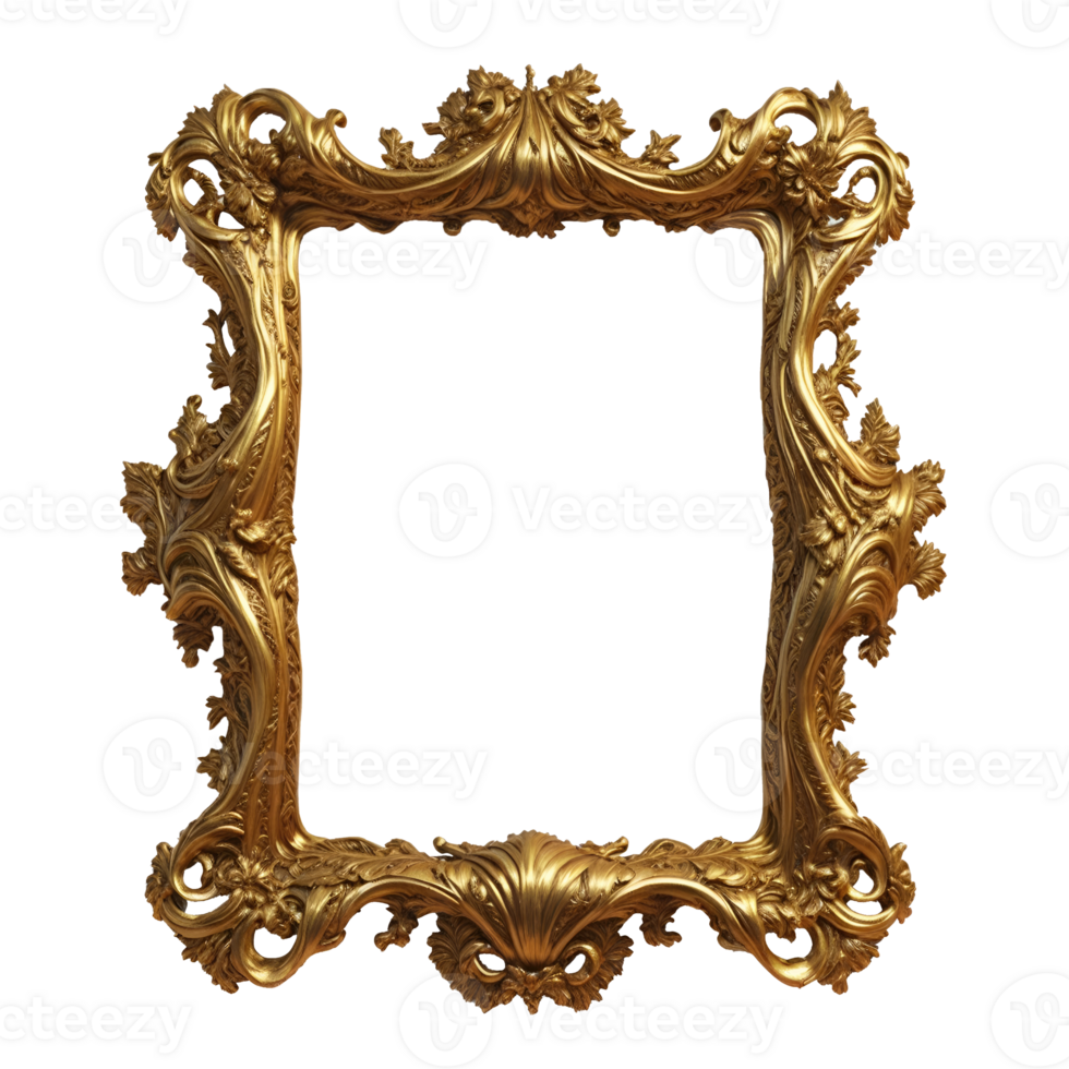 Gold gilded frame isolated on transparent background png