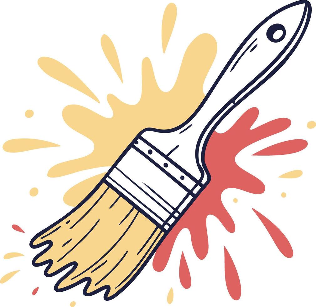 Hand Drawn Paintbrush Illustration with Colorful Ink Splashes Vibrant Artistic Digital Drawing for Creative Design Art and DIY Inspiration vector