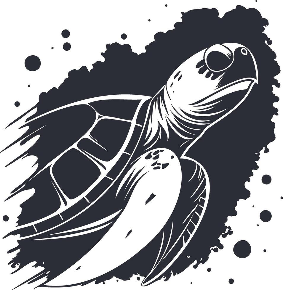 Stylized Sea Turtle Ink Illustration with Bold Brush Strokes and Abstract Grunge Texture in a Modern Artistic Digital Drawing vector