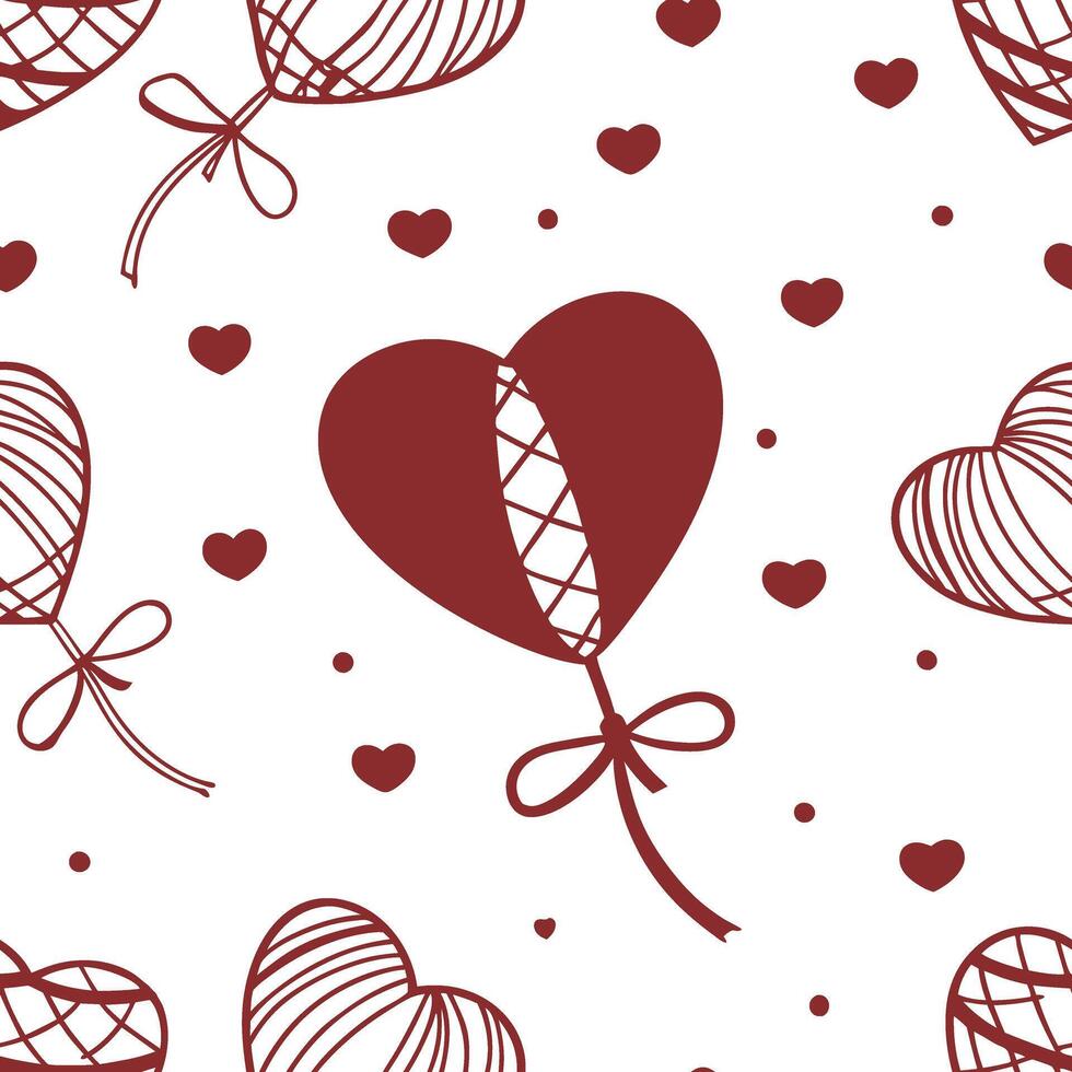 Seamless Hand Drawn Heart Balloon Pattern with Romantic Valentine Theme in Minimal Decorative Style for Fabric Wrapping and Digital Design vector