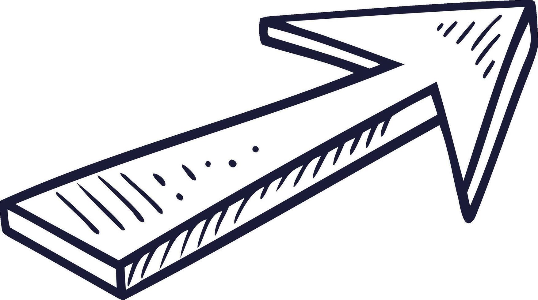 Hand Drawn 3D Arrow Sketch in Black and White Illustration Perfect for Navigation Infographics Business Graphics and Minimalist Design vector