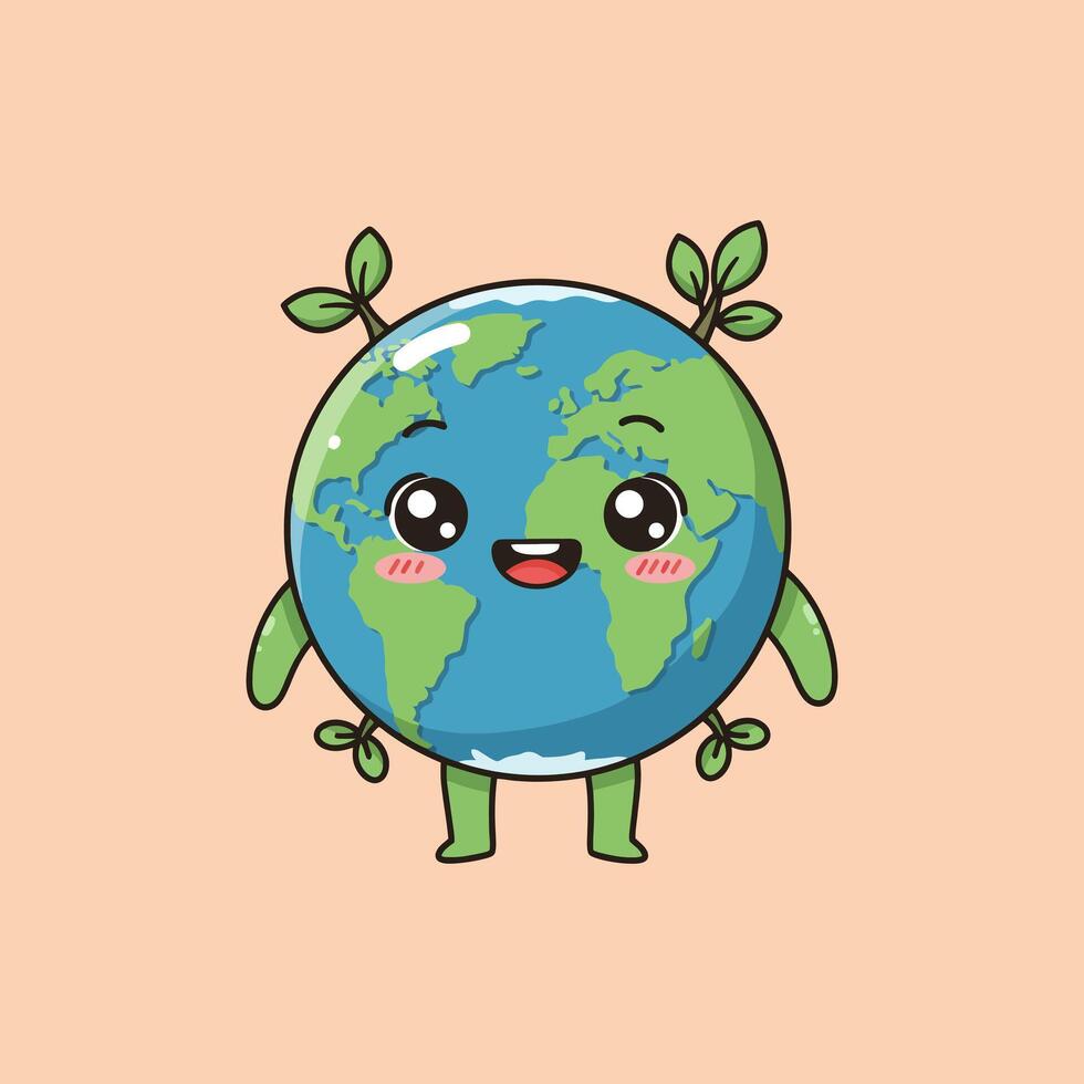 Happy Earth Character A Cheerful Cartoon Globe with Green Sprouts vector