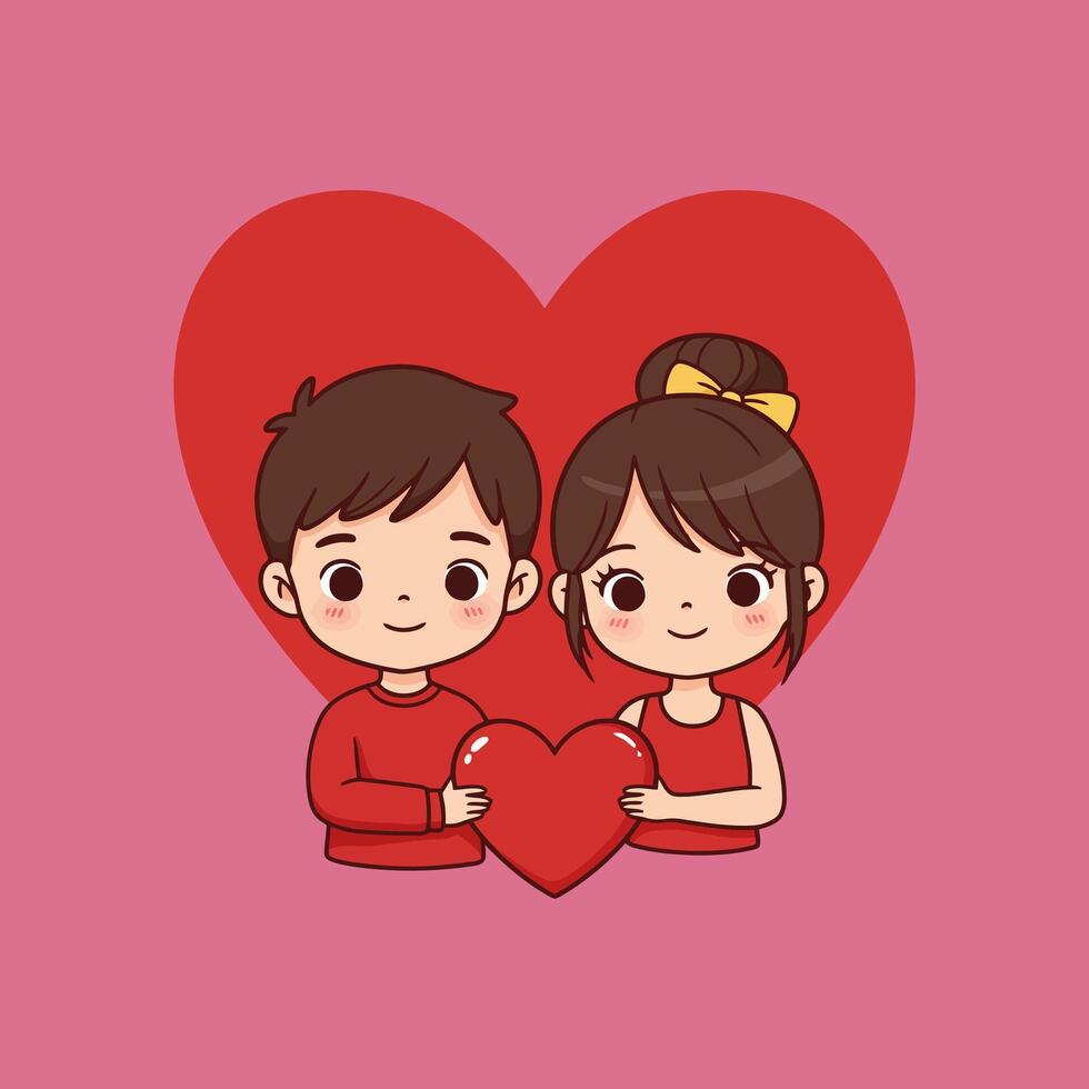Adorable Cartoon Couple Heartfelt Valentine's Day Illustration vector